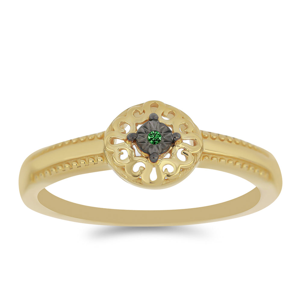 Inel din Argint 925 Placat cu Aur ( 2.05 grame ) cu Diamant Verde 0.01 Carate