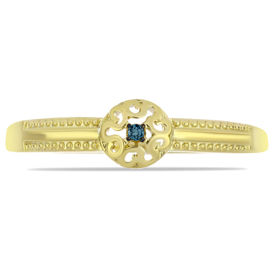 Inel din Argint 925 Placat cu Aur ( 1.96 grame ) cu Diamant Albastru 0.01 Carate