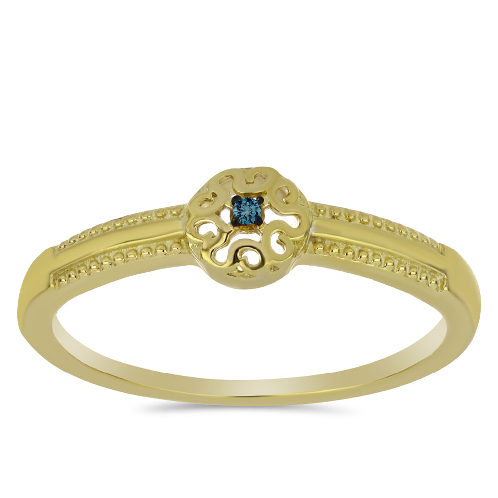 Inel din Argint 925 Placat cu Aur ( 1.96 grame ) cu Diamant Albastru 0.01 Carate