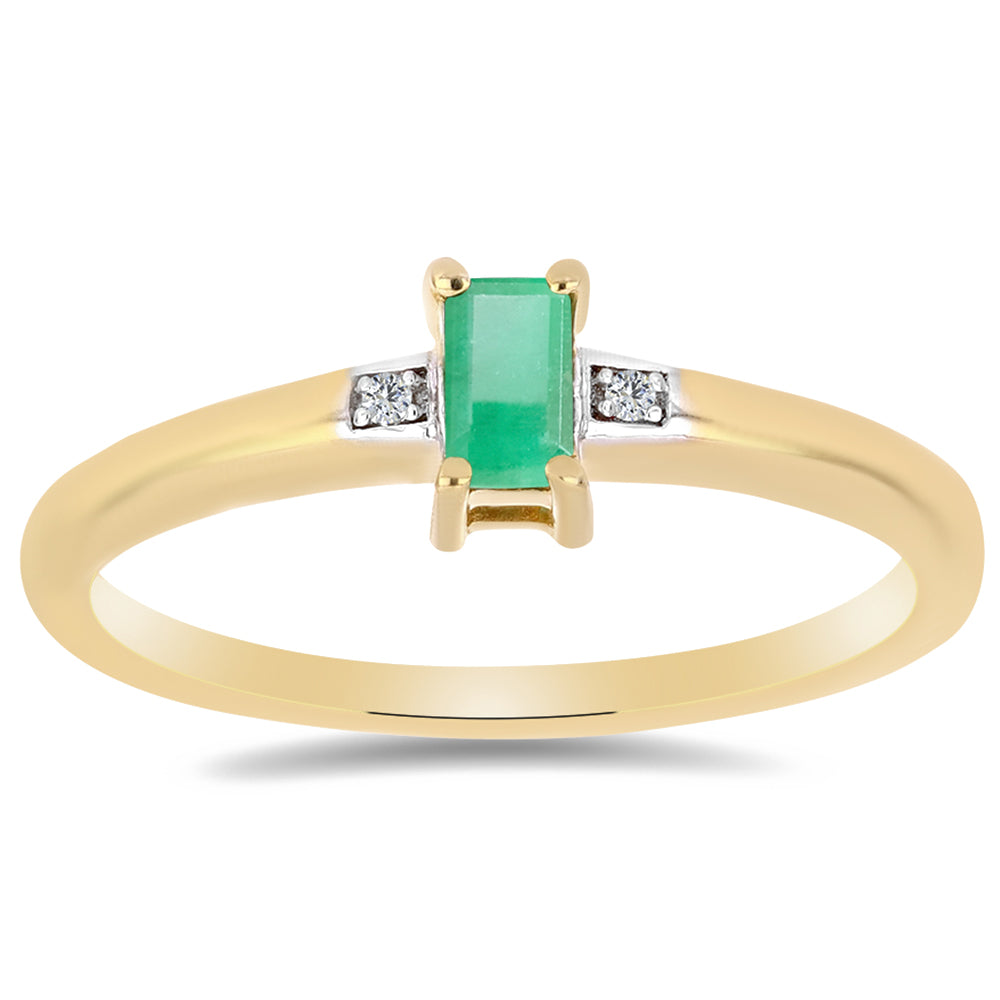 Inel din Argint 925 Placat cu Aur ( 2.04 grame ) cu Smarald Brazilian și Zircon Alb 0.3 Carate