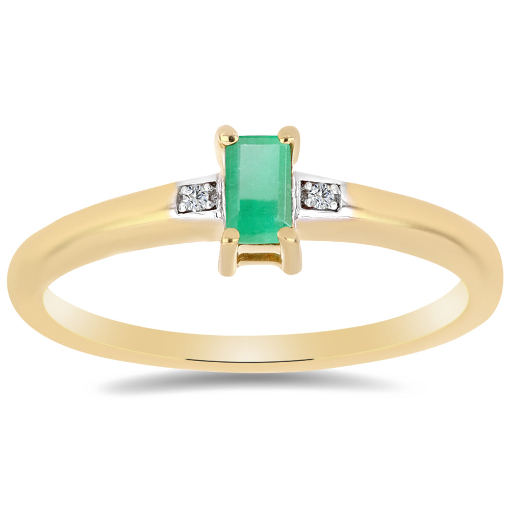 Inel din Argint 925 Placat cu Aur ( 2.09 grame ) cu Smarald Brazilian și Zircon Alb 0.3 Carate 3 