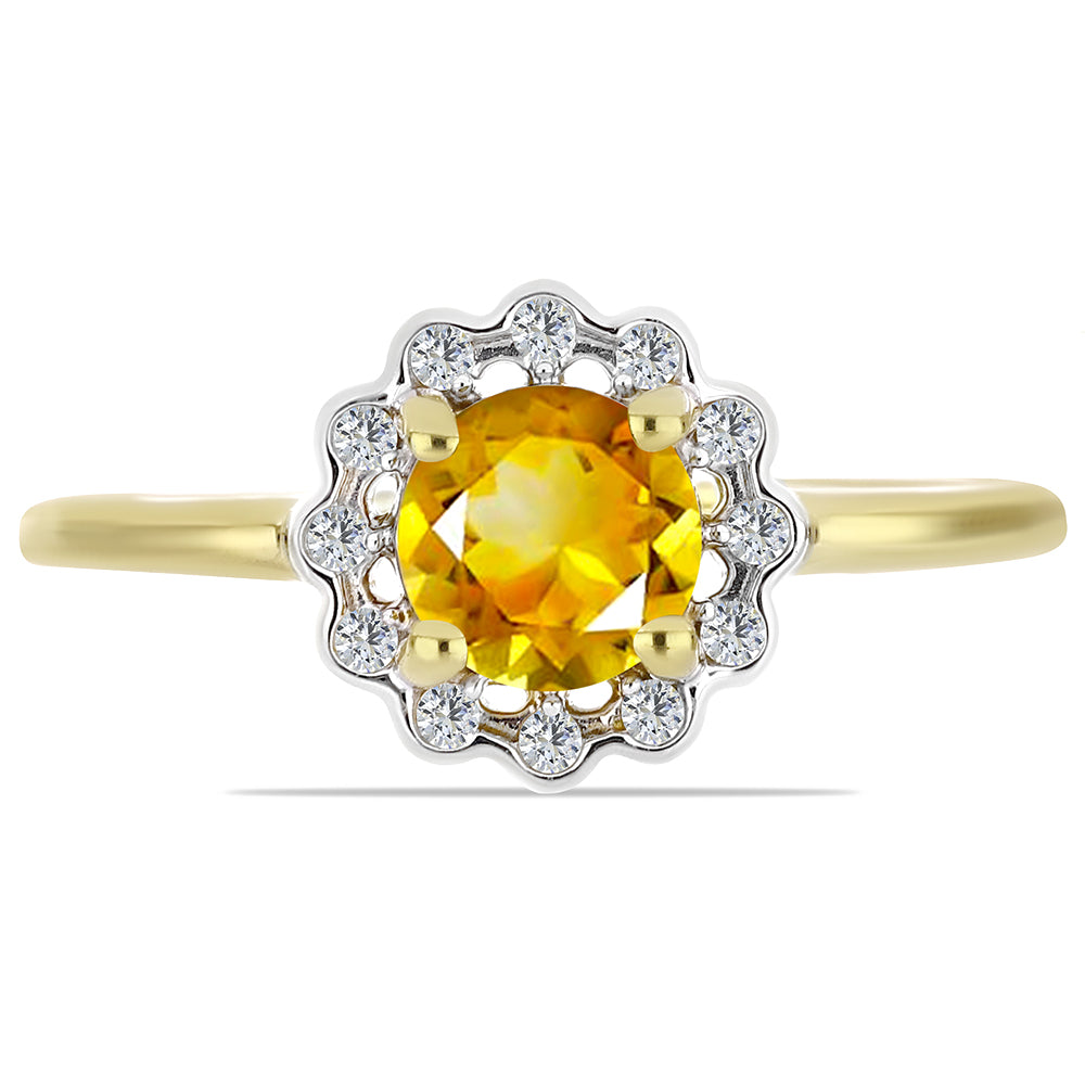 Inel din Argint 925 Placat cu Aur ( 2.19 grame ) cu Citrin Ural și Zircon Alb 1.01 Carate 1 