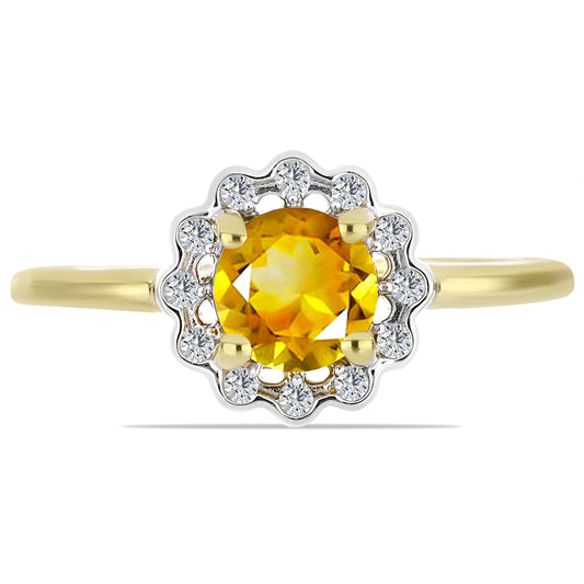 Inel din Argint 925 Placat cu Aur ( 2.19 grame ) cu Citrin Ural și Zircon Alb 1.01 Carate