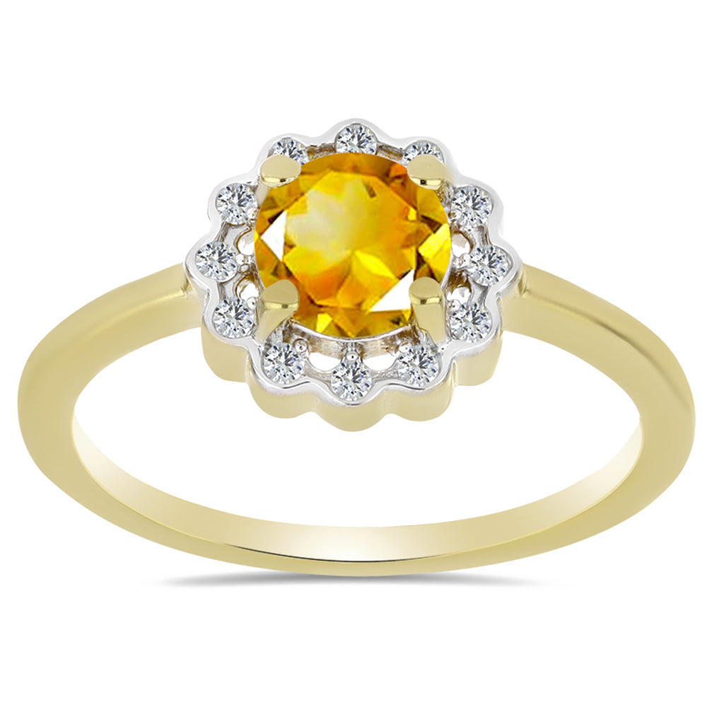Inel din Argint 925 Placat cu Aur ( 2.19 grame ) cu Citrin Ural și Zircon Alb 1.01 Carate 3 