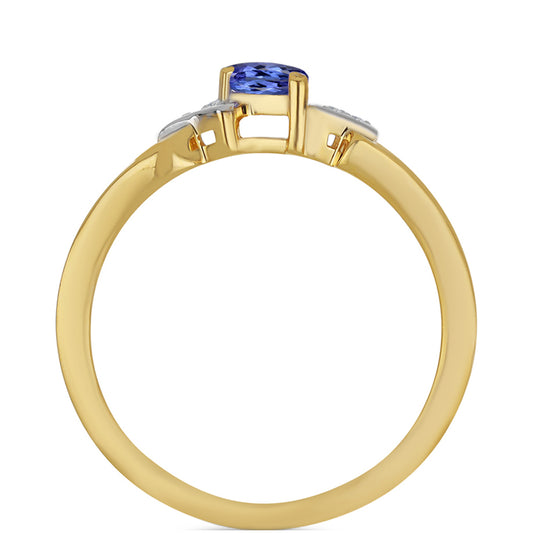 Inel din Argint 925 Placat cu Aur ( 2.21 grame ) cu Tanzanit și Zircon Alb 0.28 Carate