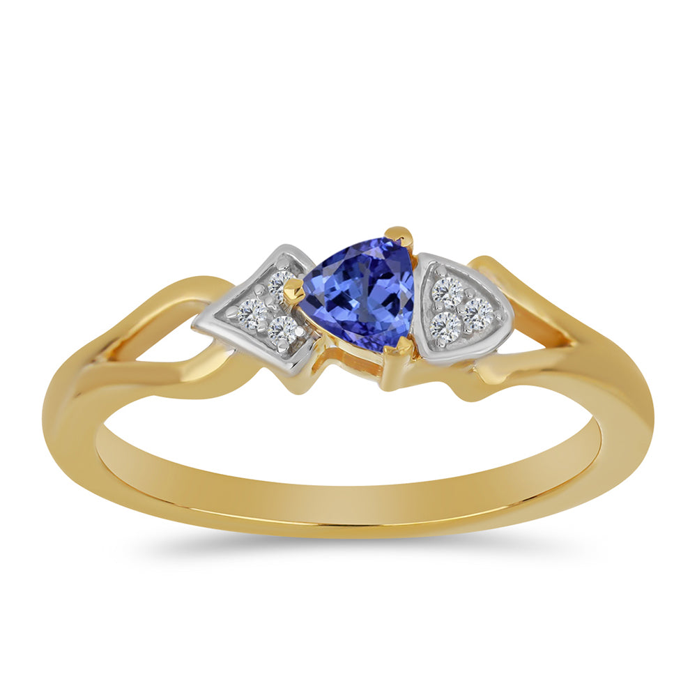 Inel din Argint 925 Placat cu Aur ( 2.21 grame ) cu Tanzanit și Zircon Alb 0.28 Carate