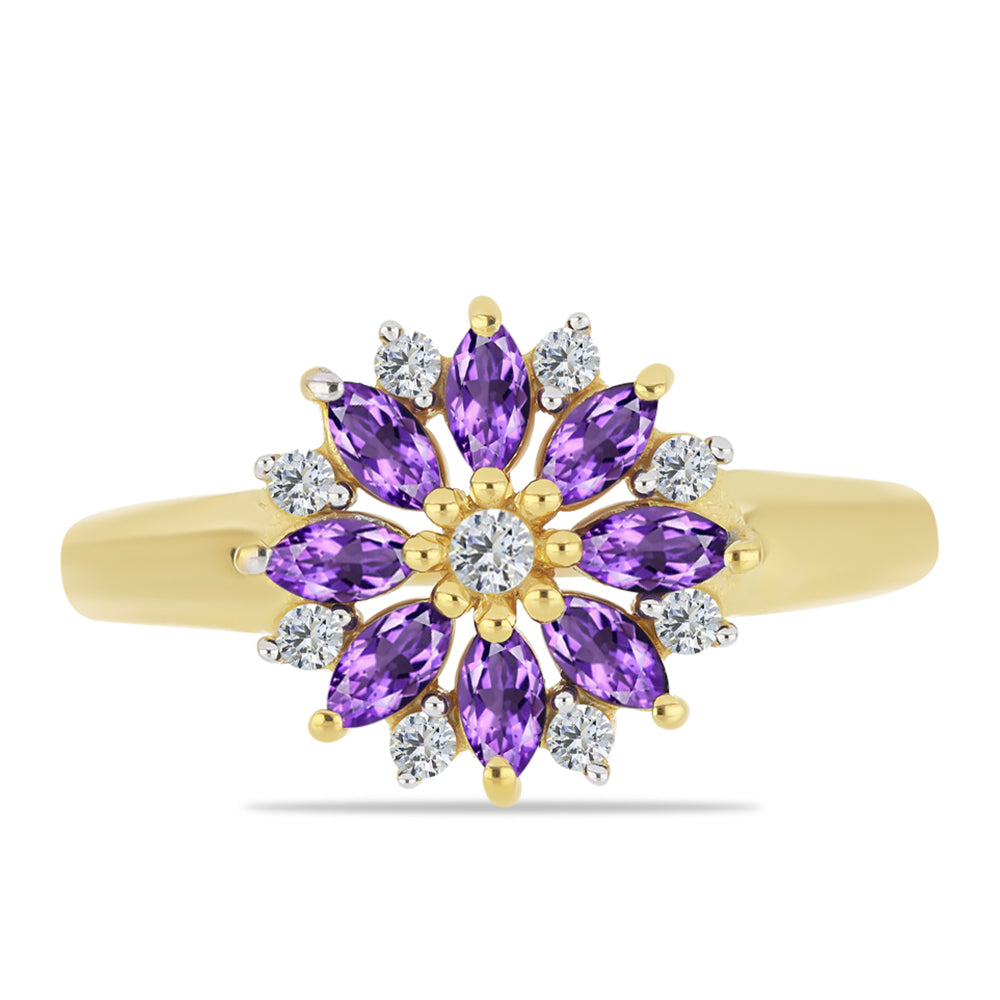 Inel din Argint 925 Placat cu Aur ( 2.56 grame ) cu Ametist Marocan și Zircon Alb 0.75 Carate