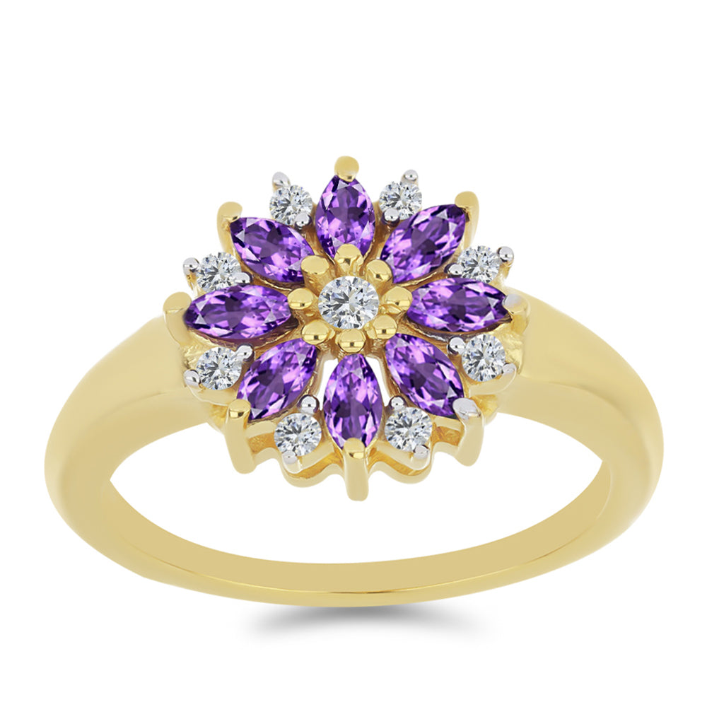 Inel din Argint 925 Placat cu Aur ( 2.56 grame ) cu Ametist Marocan și Zircon Alb 0.75 Carate