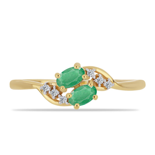 Inel din Argint 925 Placat cu Aur ( 1.76 grame ) cu Smarald Brazilian și Zircon Alb 0.48 Carate
