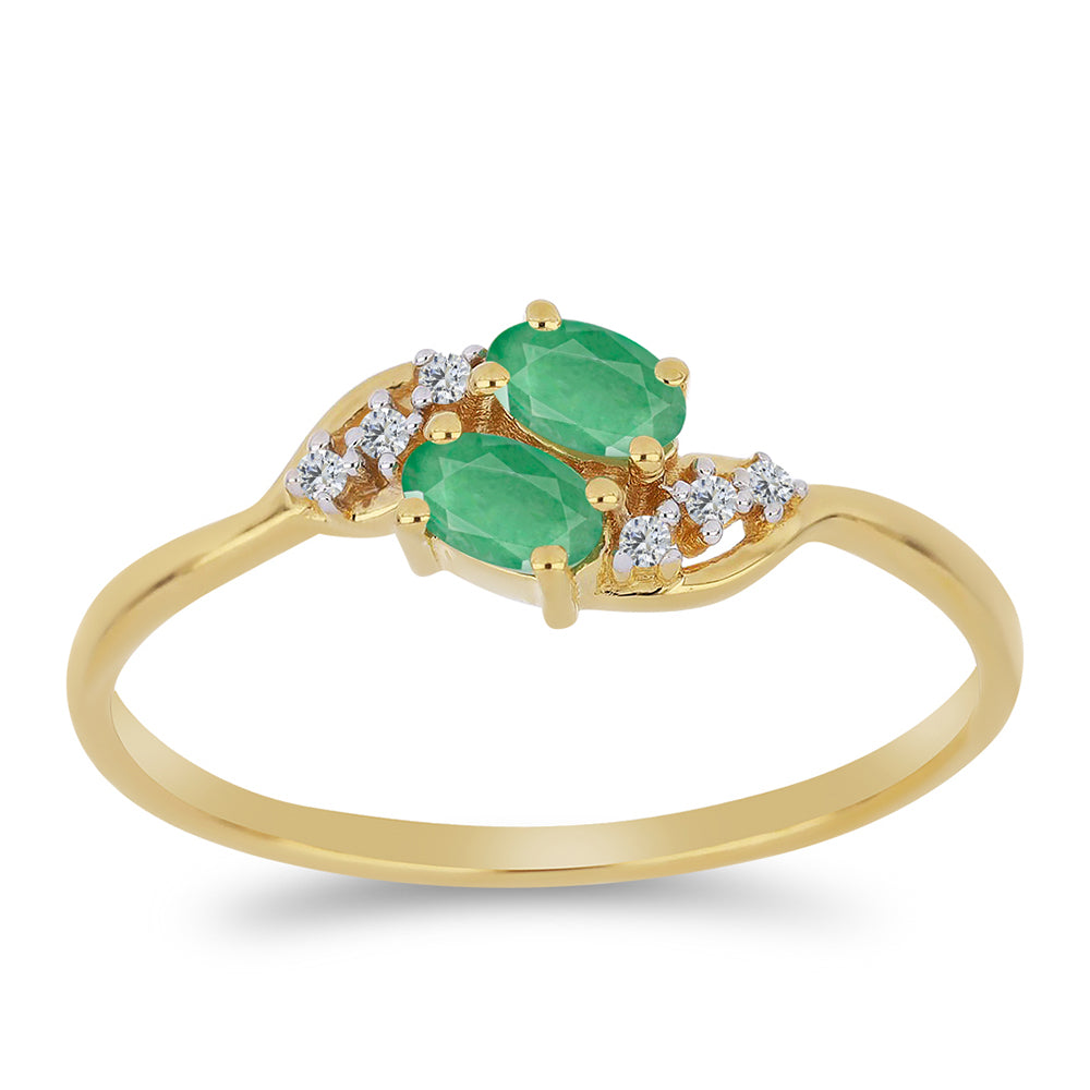 Inel din Argint 925 Placat cu Aur ( 1.76 grame ) cu Smarald Brazilian și Zircon Alb 0.48 Carate 3 