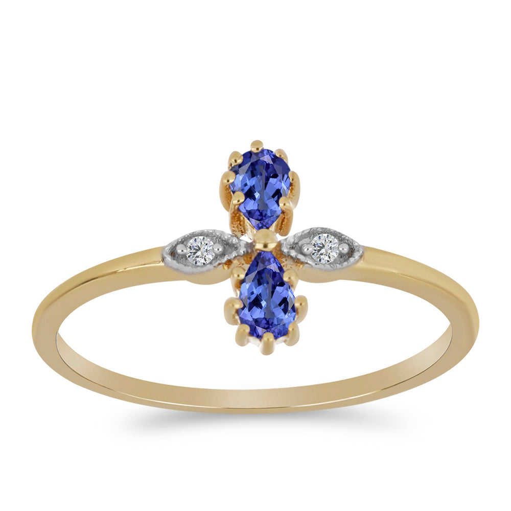 Inel din Argint 925 Placat cu Aur ( 1.89 grame ) cu Tanzanit și Zircon Alb 0.42 Carate 3 