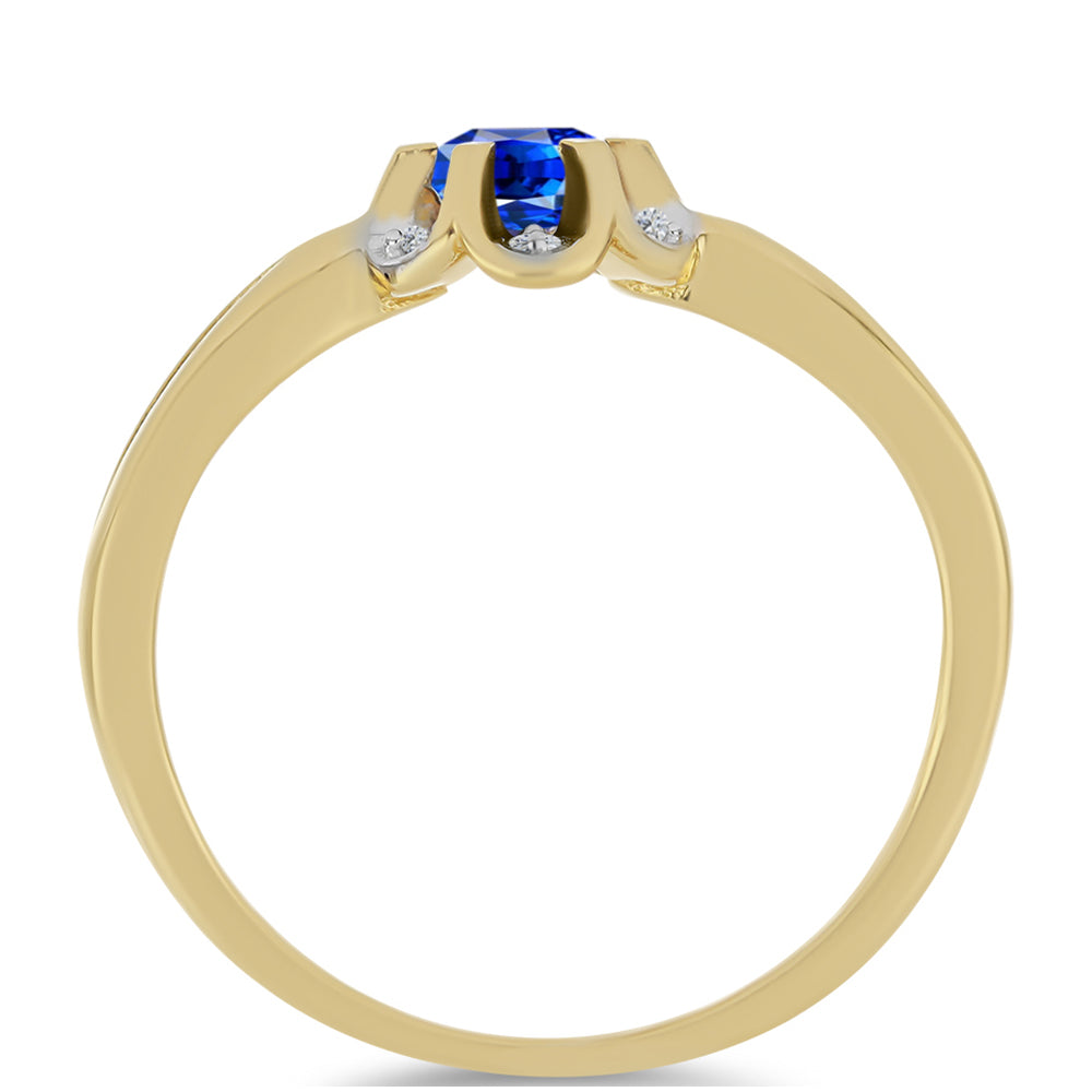 Inel din Argint 925 Placat cu Aur ( 1.94 grame ) cu Safir Albastru Australian și Zircon Alb 0.46 Carate 2 