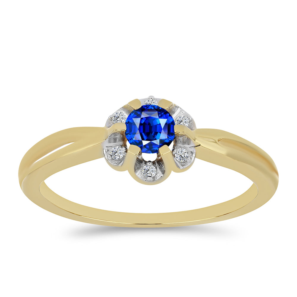 Inel din Argint 925 Placat cu Aur ( 1.94 grame ) cu Safir Albastru Australian și Zircon Alb 0.46 Carate