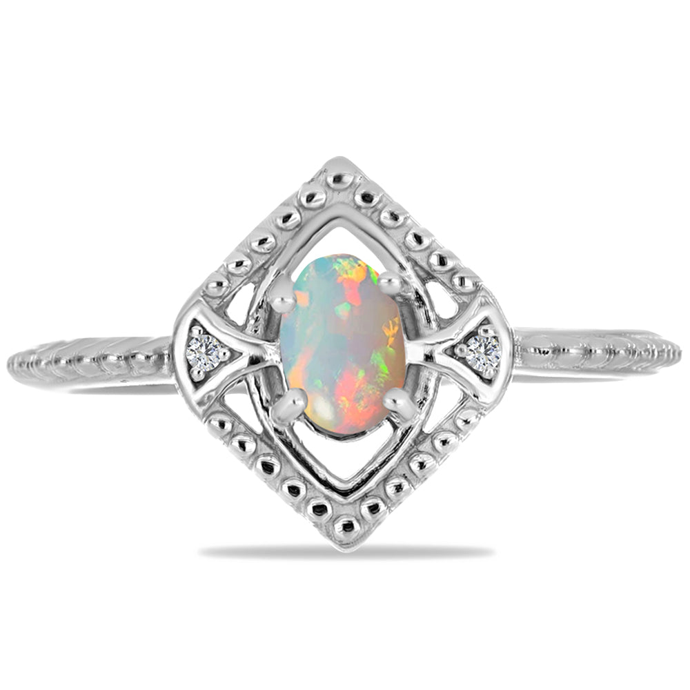 Inel din Argint 925 ( 2.31 grame ) cu Opal Etiopian Lega Dembi și Zircon Alb 0.31 Carate 1 