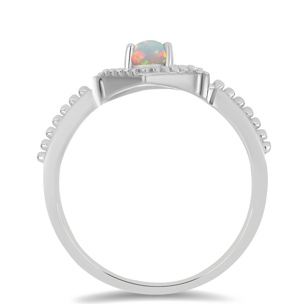 Inel din Argint 925 ( 2.31 grame ) cu Opal Etiopian Lega Dembi și Zircon Alb 0.31 Carate 2 