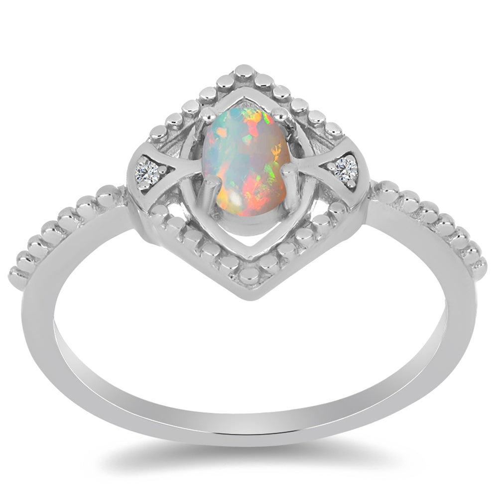 Inel din Argint 925 ( 2.31 grame ) cu Opal Etiopian Lega Dembi și Zircon Alb 0.31 Carate