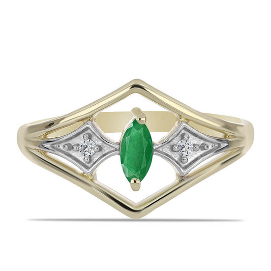 Inel din Argint 925 Placat cu Aur ( 2.55 grame ) cu Smarald Brazilian și Zircon Alb 0.28 Carate