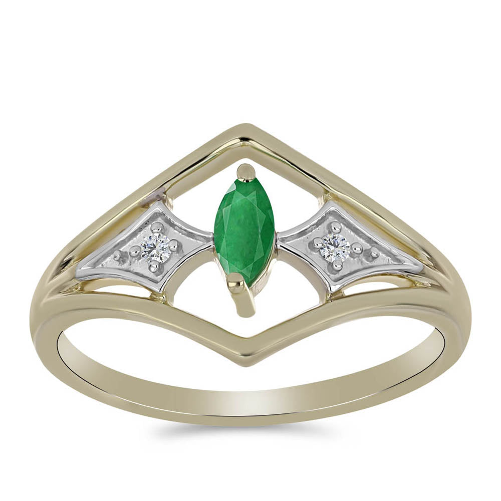 Inel din Argint 925 Placat cu Aur ( 2.55 grame ) cu Smarald Brazilian și Zircon Alb 0.28 Carate 3 