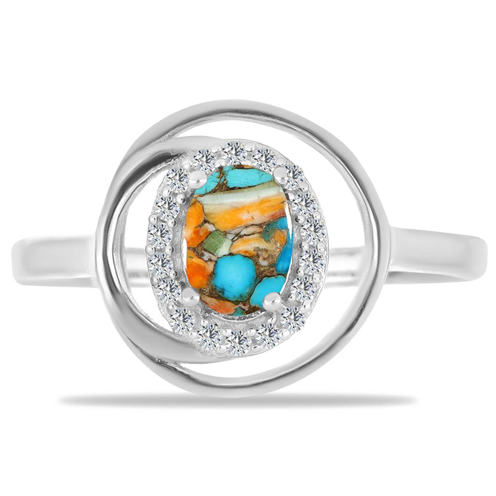 Inel din Argint 925 ( 2.89 grame ) cu Turcoaz Oyster și Zircon Alb 1.08 Carate