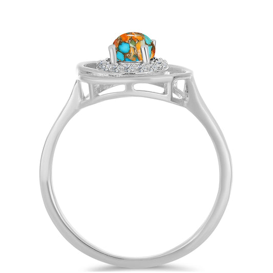 Inel din Argint 925 ( 2.89 grame ) cu Turcoaz Oyster și Zircon Alb 1.08 Carate