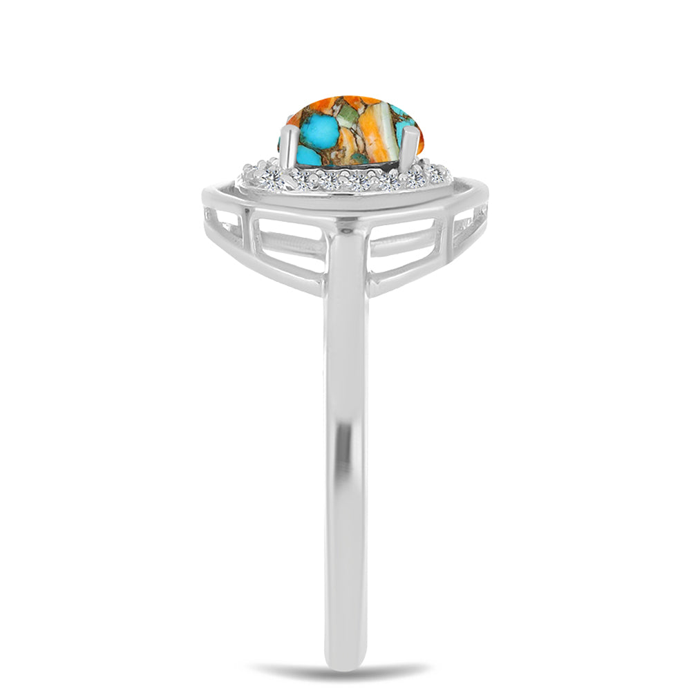 Inel din Argint 925 ( 2.89 grame ) cu Turcoaz Oyster și Zircon Alb 1.08 Carate 4 