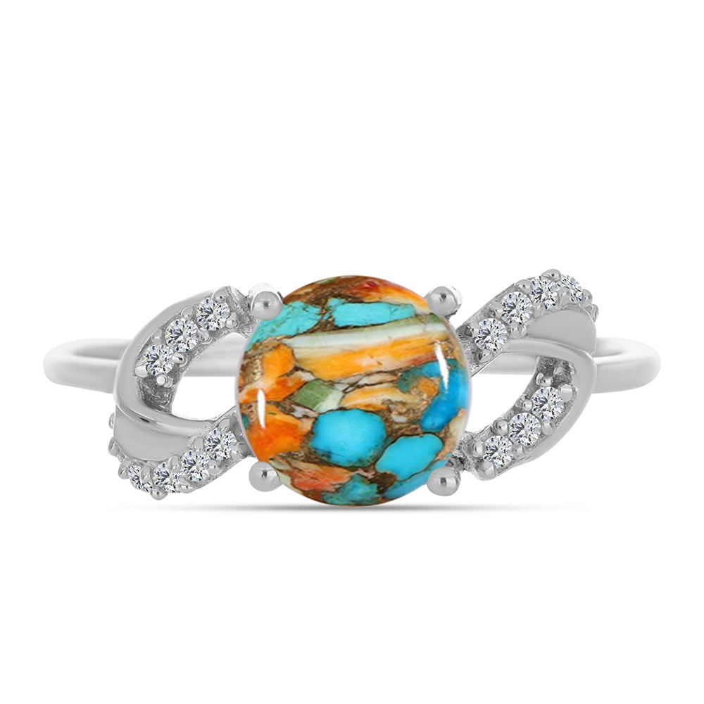 Inel din Argint 925 ( 2.01 grame ) cu Turcoaz Oyster și Zircon Alb 2.65 Carate 1 
