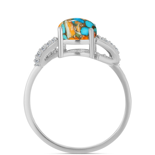 Inel din Argint 925 ( 2.01 grame ) cu Turcoaz Oyster și Zircon Alb 2.65 Carate