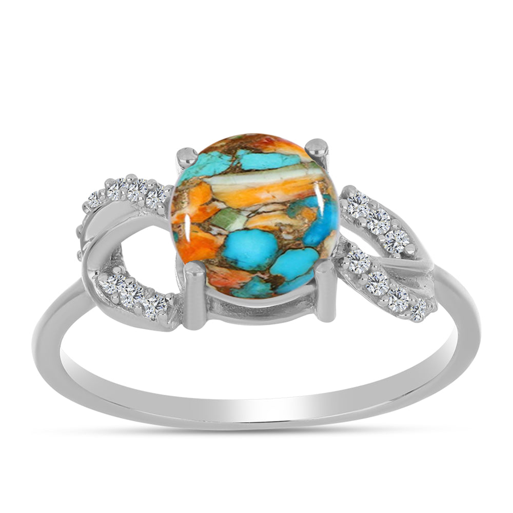 Inel din Argint 925 ( 2.01 grame ) cu Turcoaz Oyster și Zircon Alb 2.65 Carate