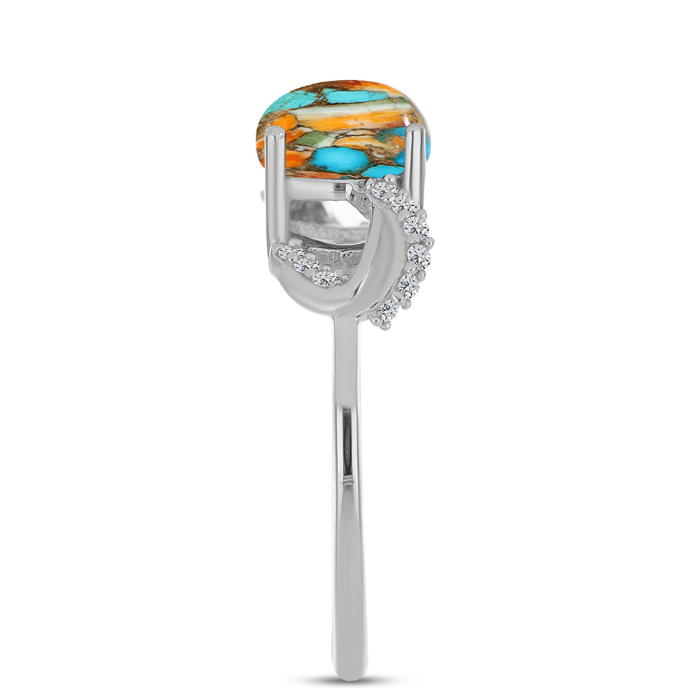 Inel din Argint 925 ( 2.01 grame ) cu Turcoaz Oyster și Zircon Alb 2.65 Carate 4 