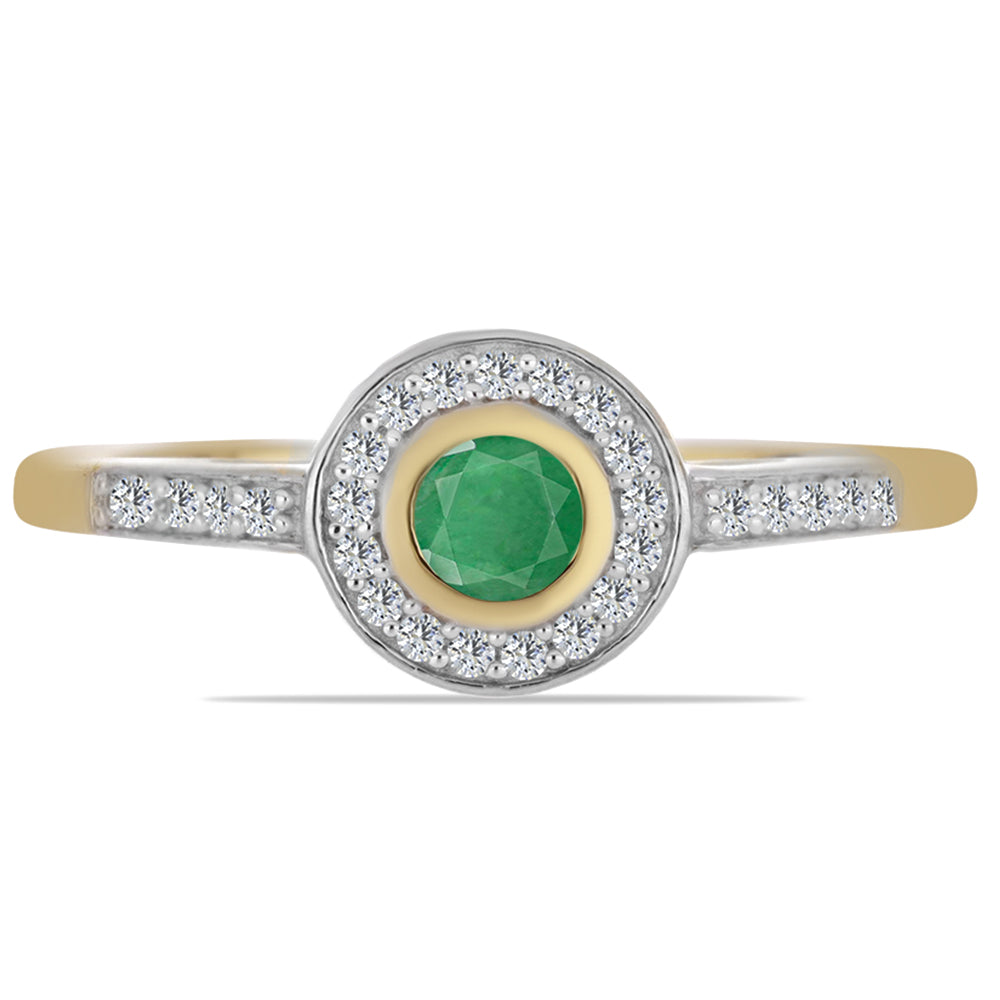 Inel din Argint 925 Placat cu Aur ( 2.14 grame ) cu Smarald Brazilian și Zircon Alb 0.57 Carate 1 