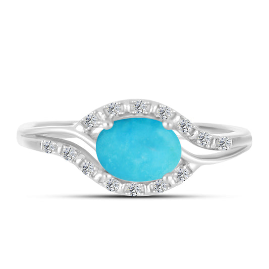 Inel din Argint 925 ( 2.15 grame ) cu Turcoaz ”Frumoasa Adormită” și Zircon Alb 1.17 Carate