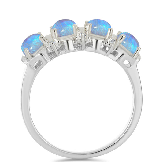 Inel din Argint 925 ( 3.27 grame ) cu Piatra Lunii Curcubeu și Zircon Alb 1.15 Carate