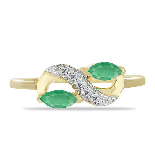 Inel din Argint 925 Placat cu Aur ( 2.34 grame ) cu Smarald Brazilian și Zircon Alb 0.58 Carate