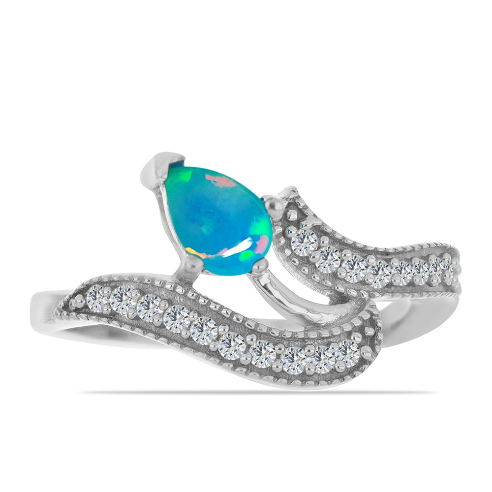 Inel din Argint 925 ( 2.34 grame ) cu Opal Etiopian și Zircon Alb 0.49 Carate 1 