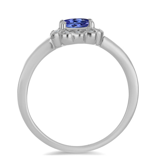 Inel din Argint 925 ( 2.07 grame ) cu Tanzanit și Zircon Alb Natural 0.56 Carate