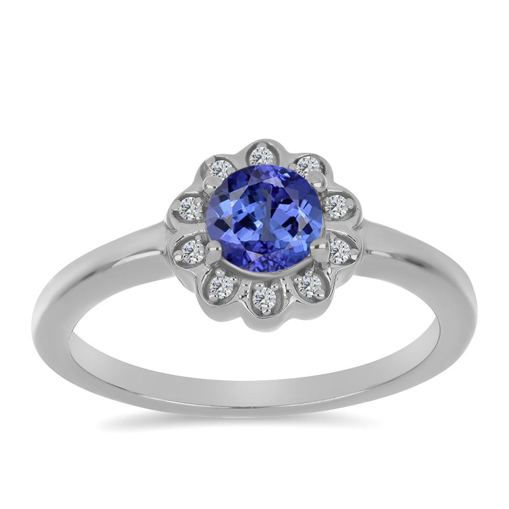 Inel din Argint 925 ( 2.07 grame ) cu Tanzanit și Zircon Alb Natural 0.56 Carate 3 