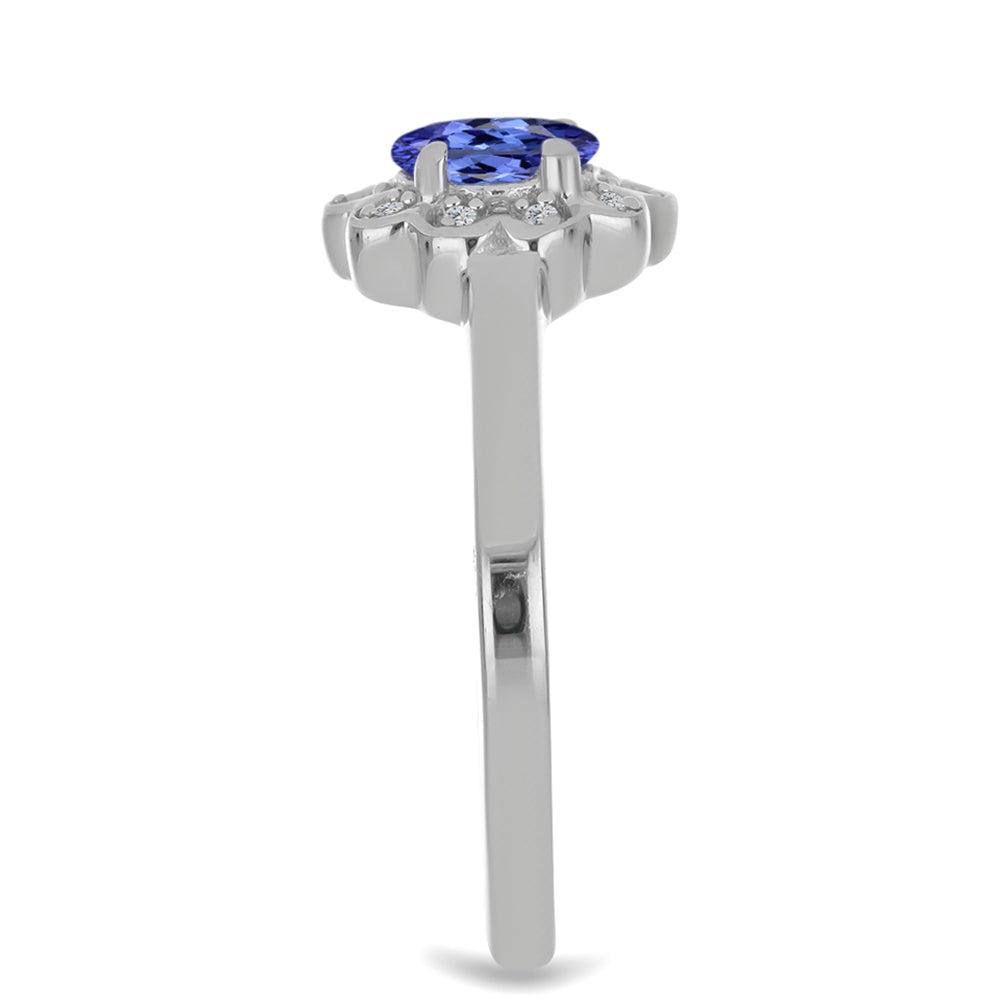 Inel din Argint 925 ( 2.07 grame ) cu Tanzanit și Zircon Alb Natural 0.56 Carate