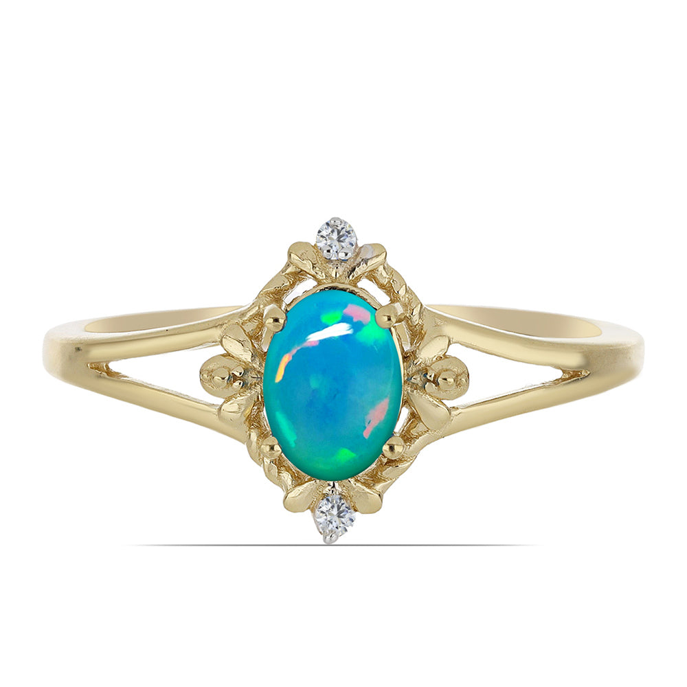 Inel din Argint 925 Placat cu Aur ( 2.3 grame ) cu Opal Etiopian și Zircon Alb 0.51 Carate