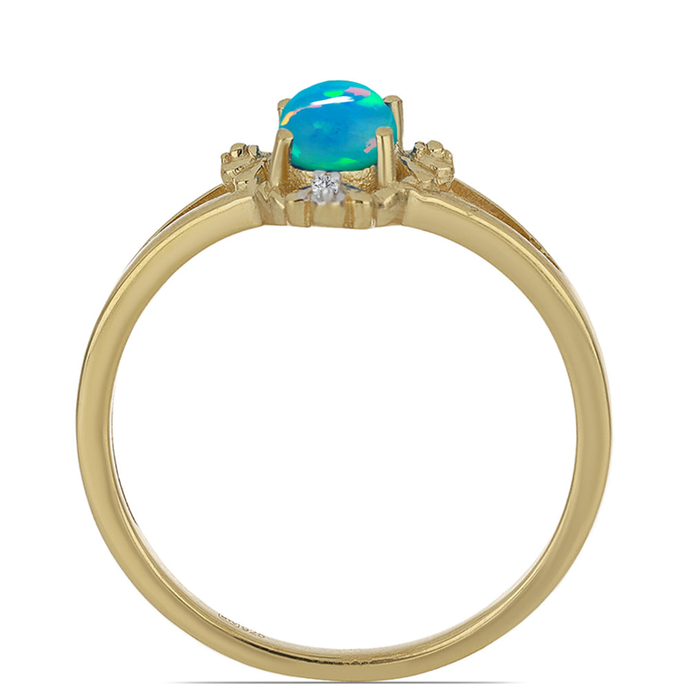 Inel din Argint 925 Placat cu Aur ( 2.3 grame ) cu Opal Etiopian și Zircon Alb 0.51 Carate