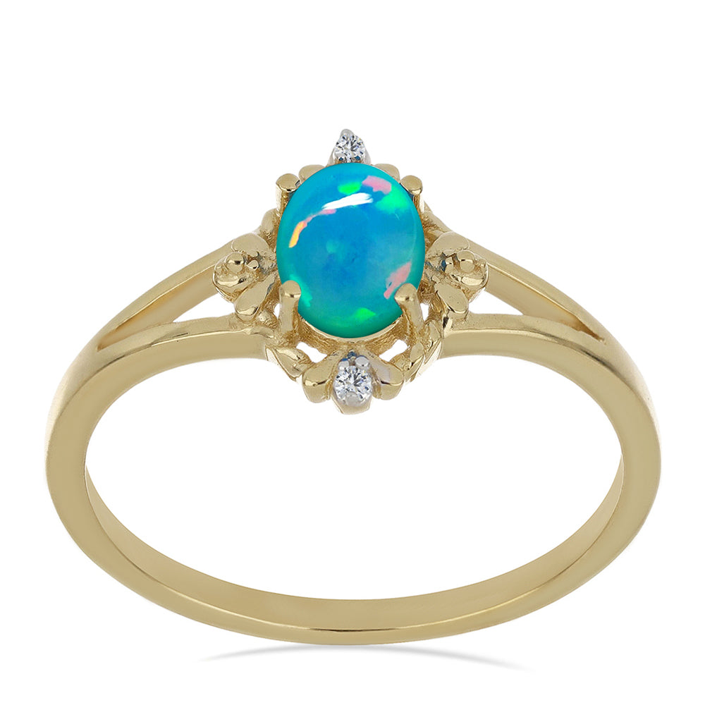 Inel din Argint 925 Placat cu Aur ( 2.3 grame ) cu Opal Etiopian și Zircon Alb 0.51 Carate
