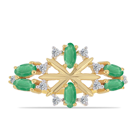 Inel din Argint 925 Placat cu Aur ( 2.33 grame ) cu Smarald Brazilian și Zircon Alb 0.62 Carate