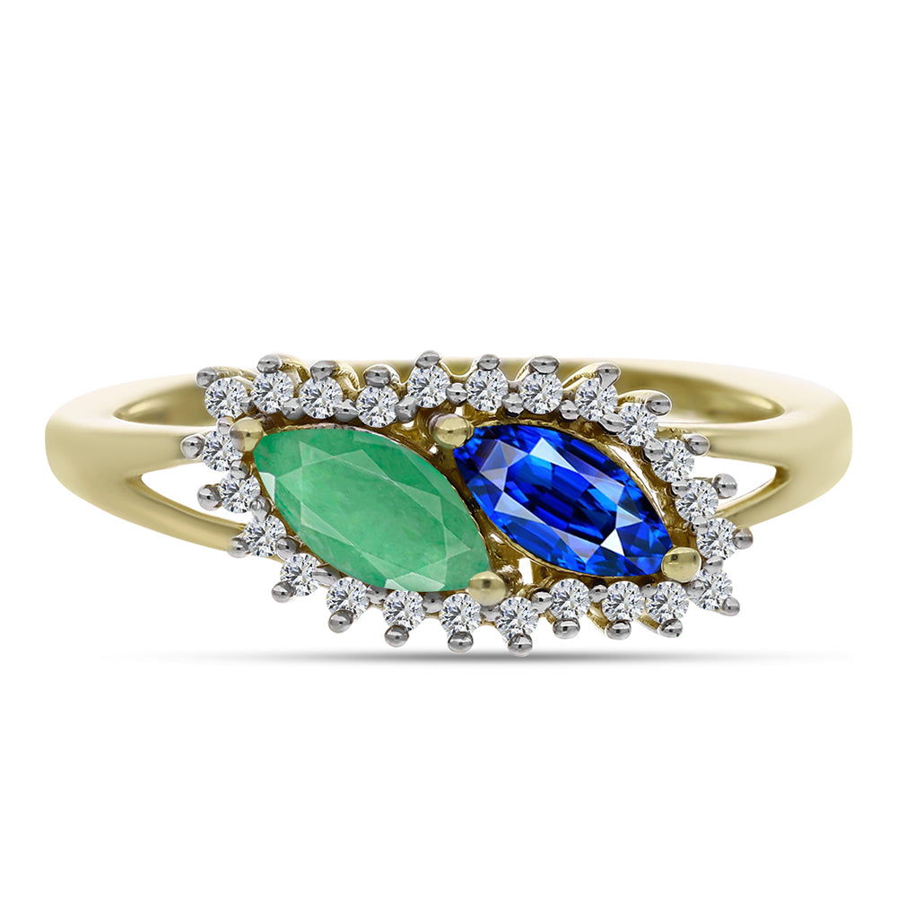 Inel din Argint 925 Placat cu Aur ( 2.71 grame ) cu Safir Albastru Australian și Smarald Brazilian 1.28 Carate 1 