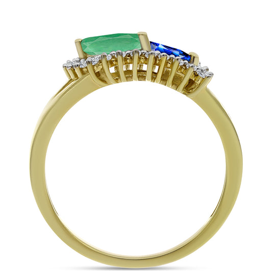 Inel din Argint 925 Placat cu Aur ( 2.71 grame ) cu Safir Albastru Australian și Smarald Brazilian 1.28 Carate