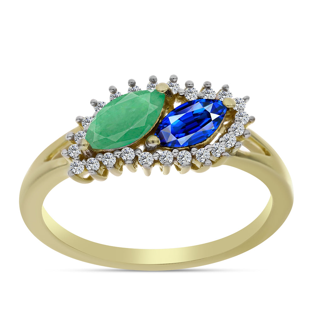 Inel din Argint 925 Placat cu Aur ( 2.71 grame ) cu Safir Albastru Australian și Smarald Brazilian 1.28 Carate