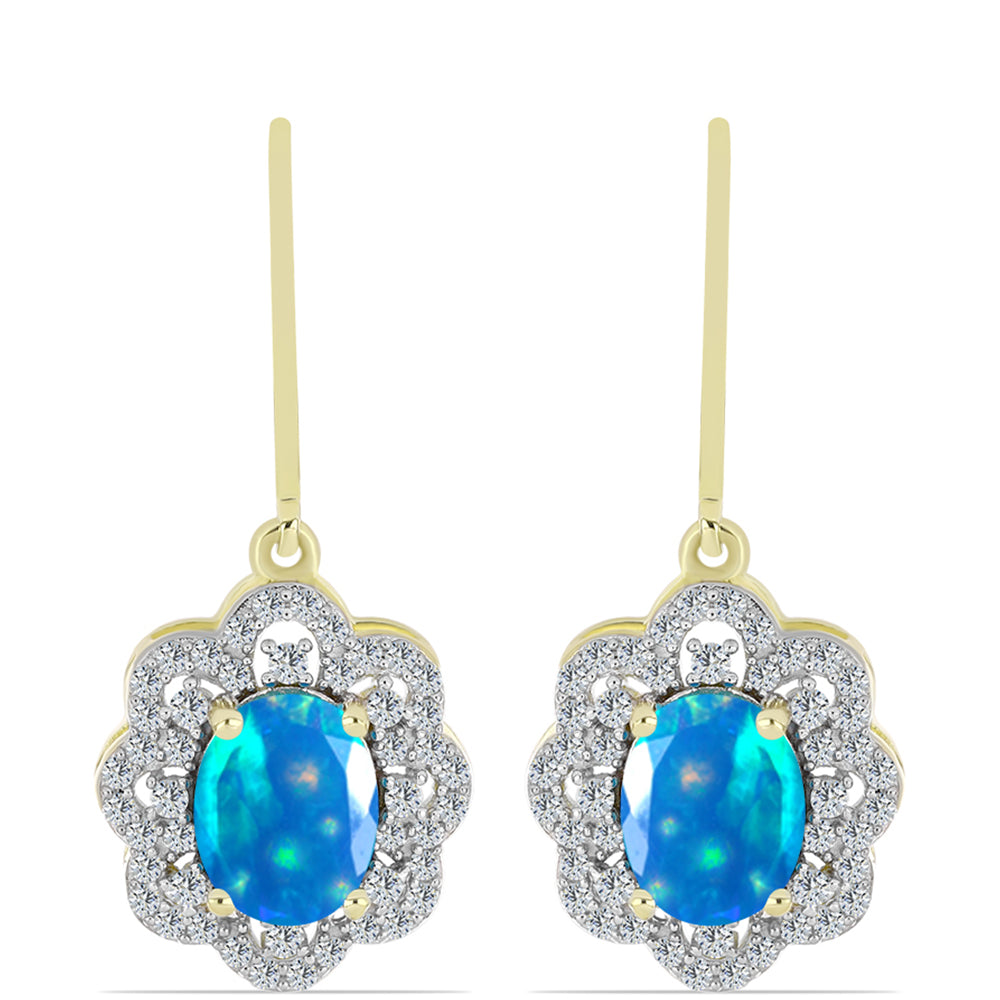 Cercei din Argint 925 Placat cu Aur ( 3.99 grame ) cu Opal Etiopian ”Paradis” și Topaz Alb 3.19 Carate 1 