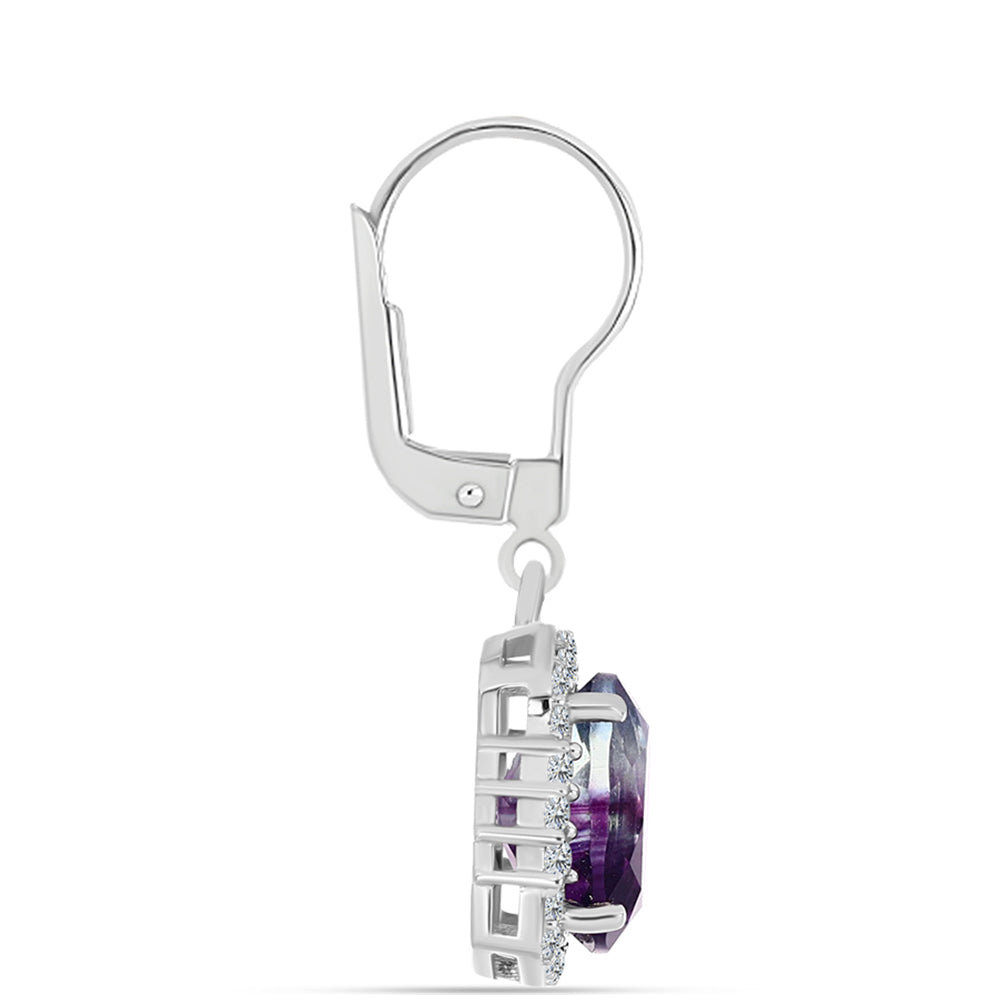 Cercei din Argint 925 ( 2.93 grame ) cu Fluorit Zebra și Topaz Alb 6.89 Carate