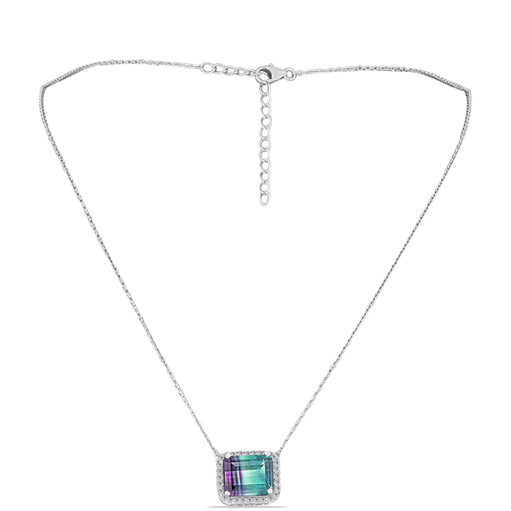 Colier din Argint 925 ( 4.26 grame ) cu Fluorit Zebra și Topaz Alb 7.77 Carate 1 