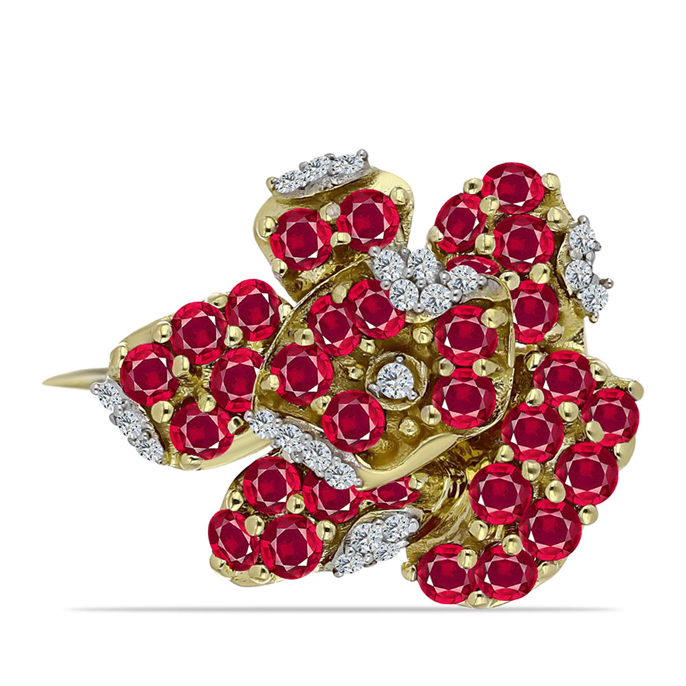 Broşă din Argint 925 Placat cu Aur ( 2.64 grame ) cu Rubin Malagasy și Topaz Alb 1.8 Carate 1 