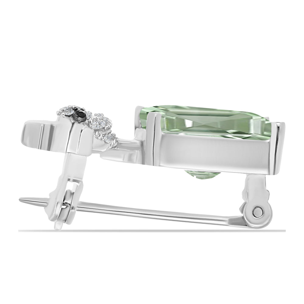 Broşă din Argint 925 ( 3.19 grame ) cu Ametist Verde și Topaz Alb 5.4 Carate 2 