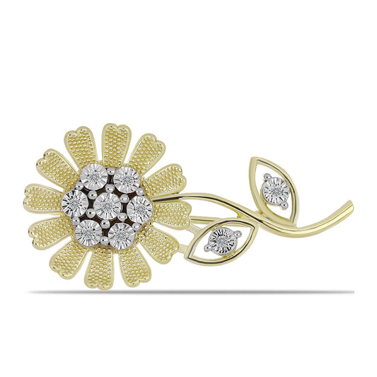 Broşă din Argint 925 Placat cu Aur ( 4.06 grame ) cu Diamant Alb 0.05 Carate